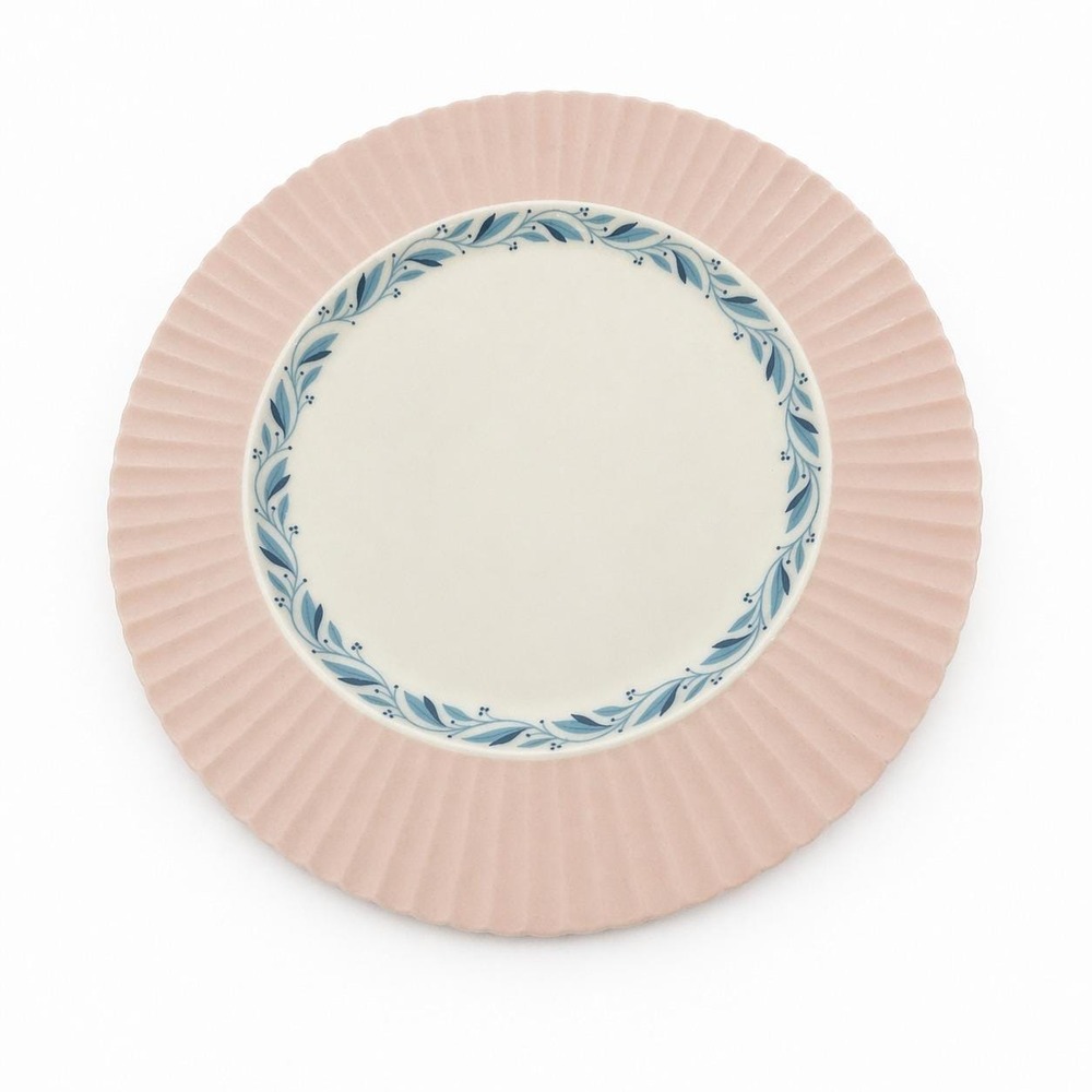 1 - Lenox Salad Plates 9" Pink Scalloped Rim Blue Laurel Border USA